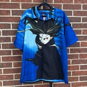 Y2K anime all over print button up